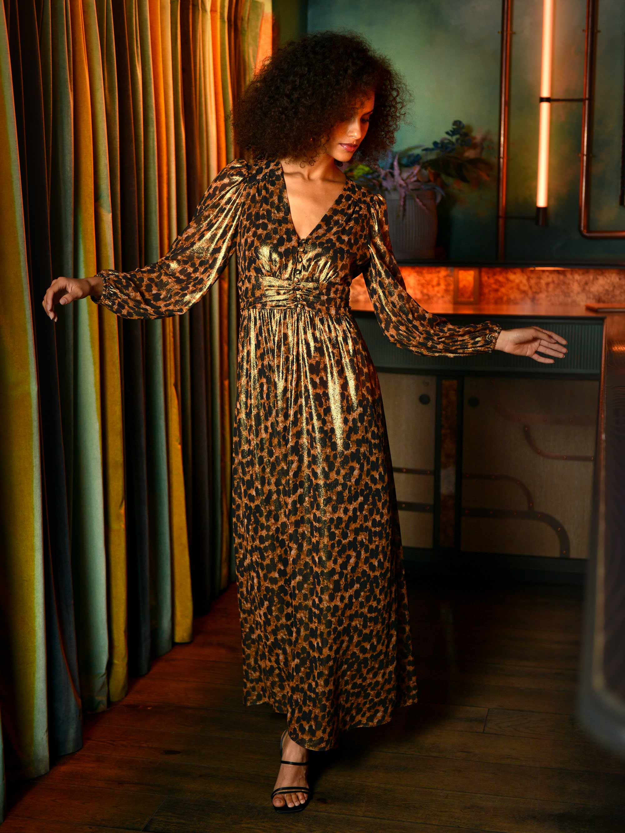 Long sleeve leopard on sale print maxi dress