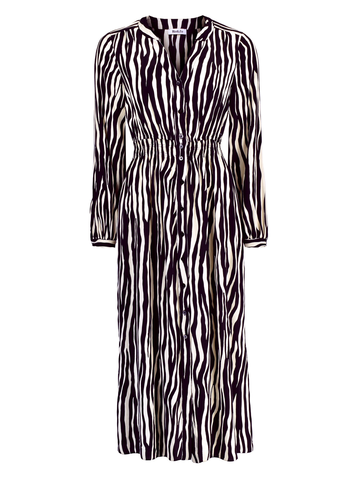 Zebra Print Shirred Waist Shirt Dress