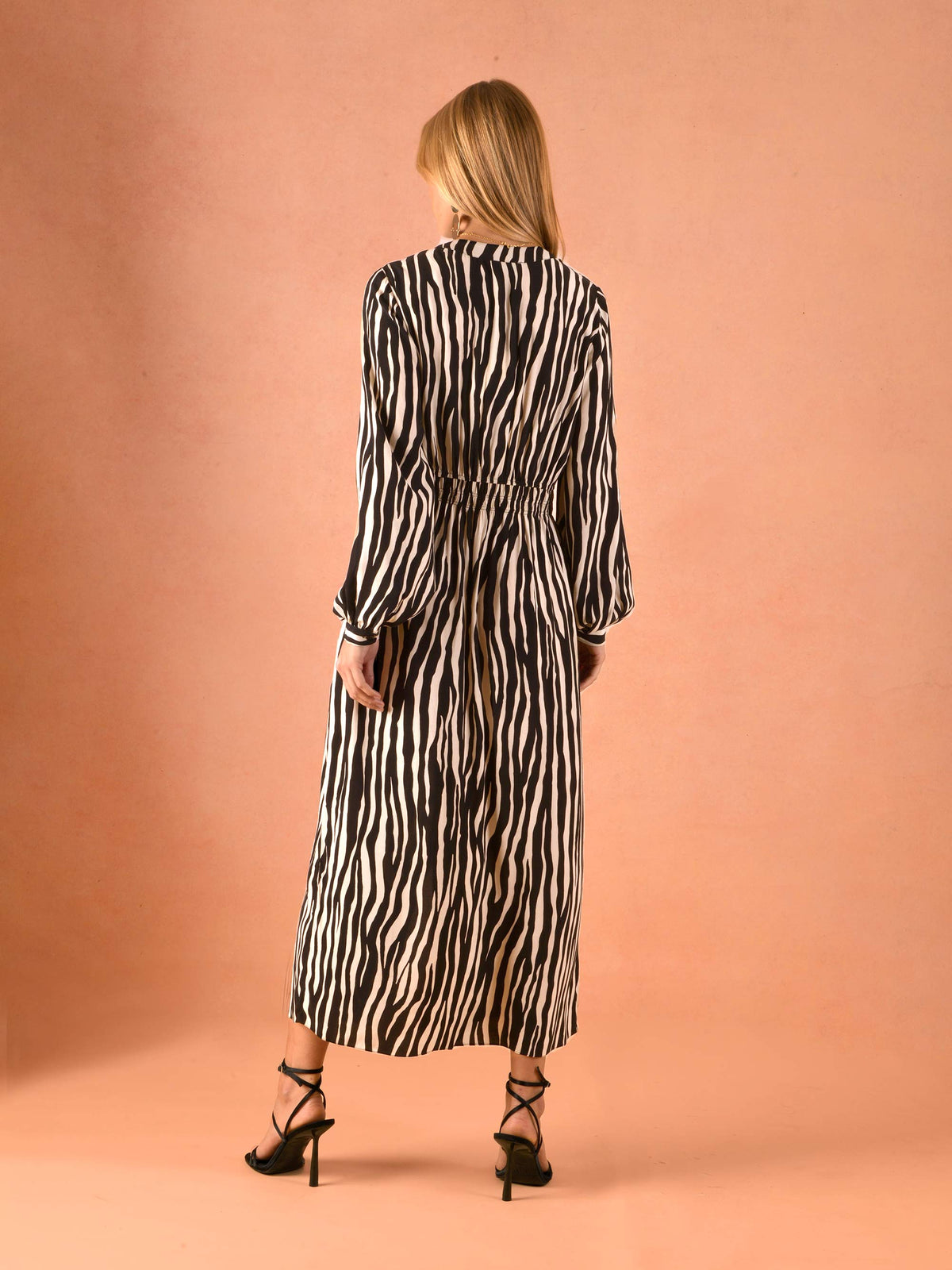 Zebra Print Shirred Waist Shirt Dress