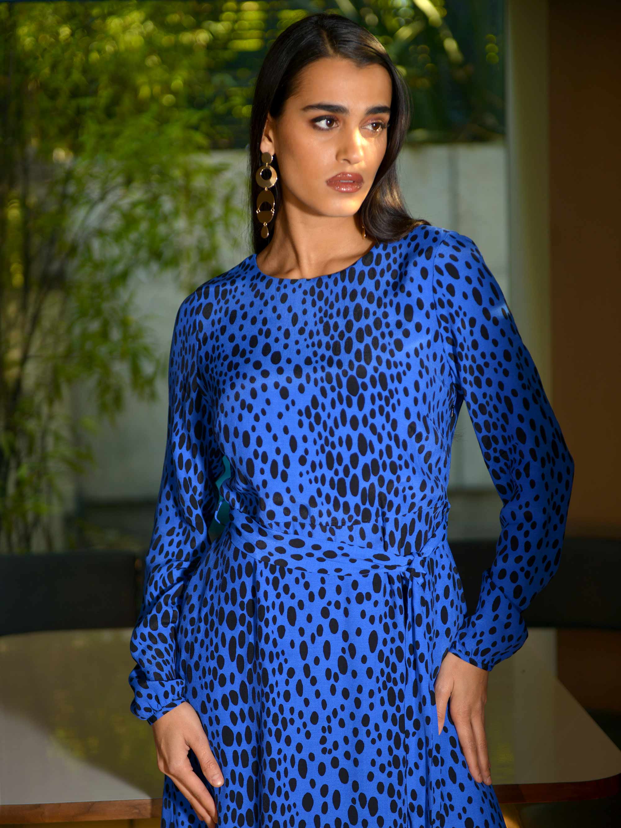 Blue leopard outlet midi dress