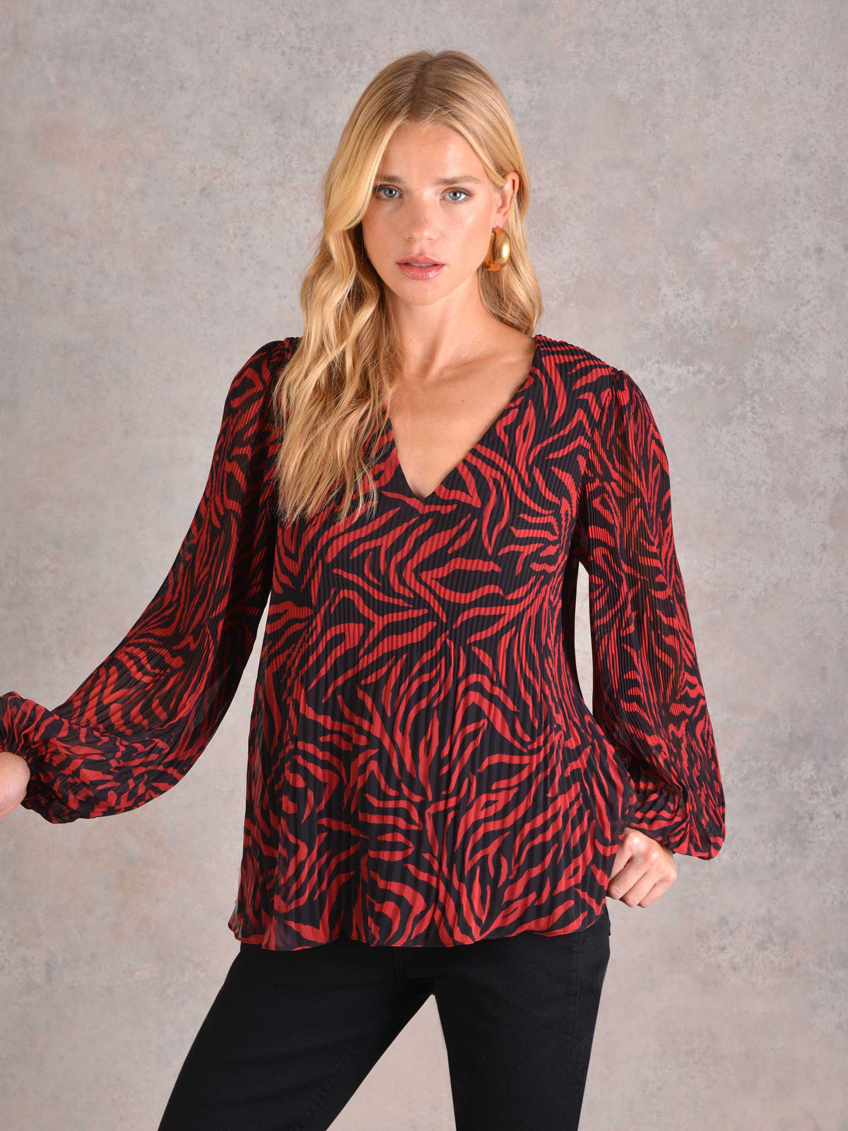 Red Animal Pleat Top