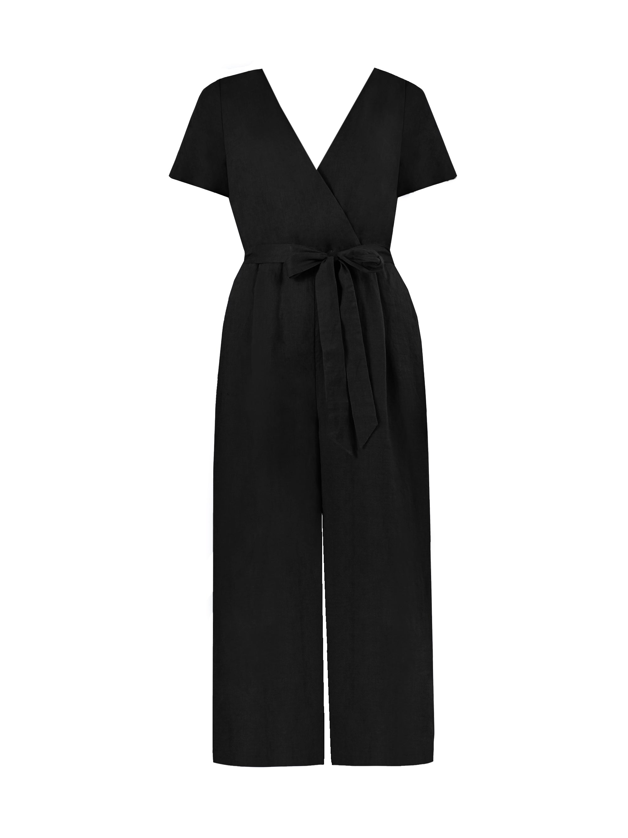 Black wrap cheap front jumpsuit