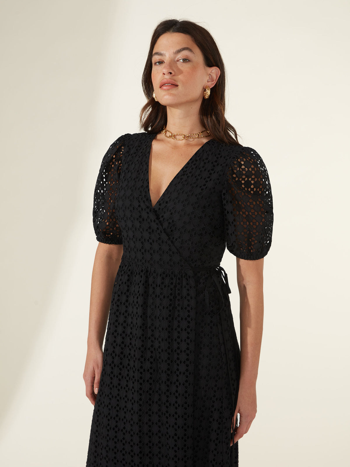 Puff Sleeve Broderie Anglaise Wrap Dress