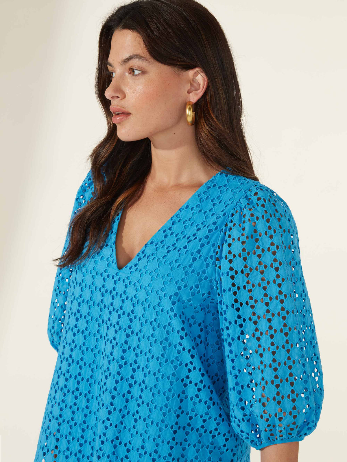Broderie Anglaise V Neck Top
