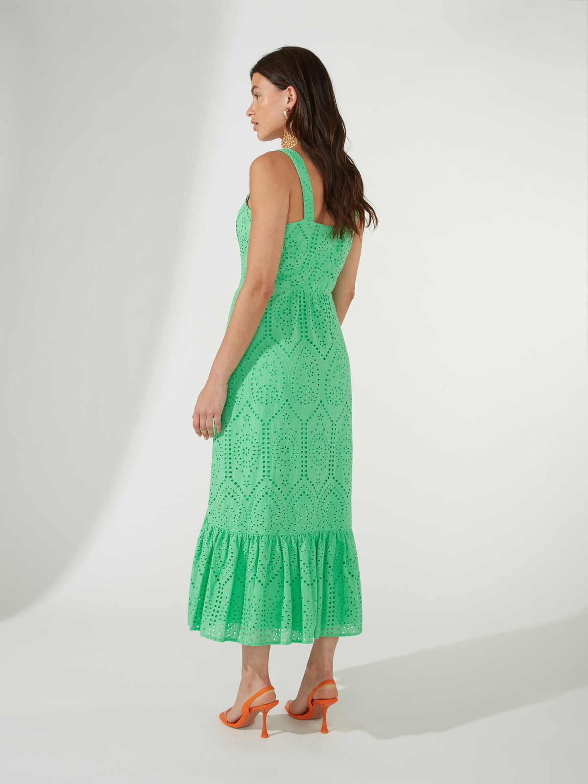 Tiered Hem Strappy Broderie Anglaise Dress