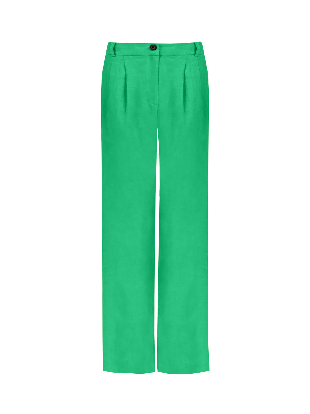 Green Linen Button Front Trousers