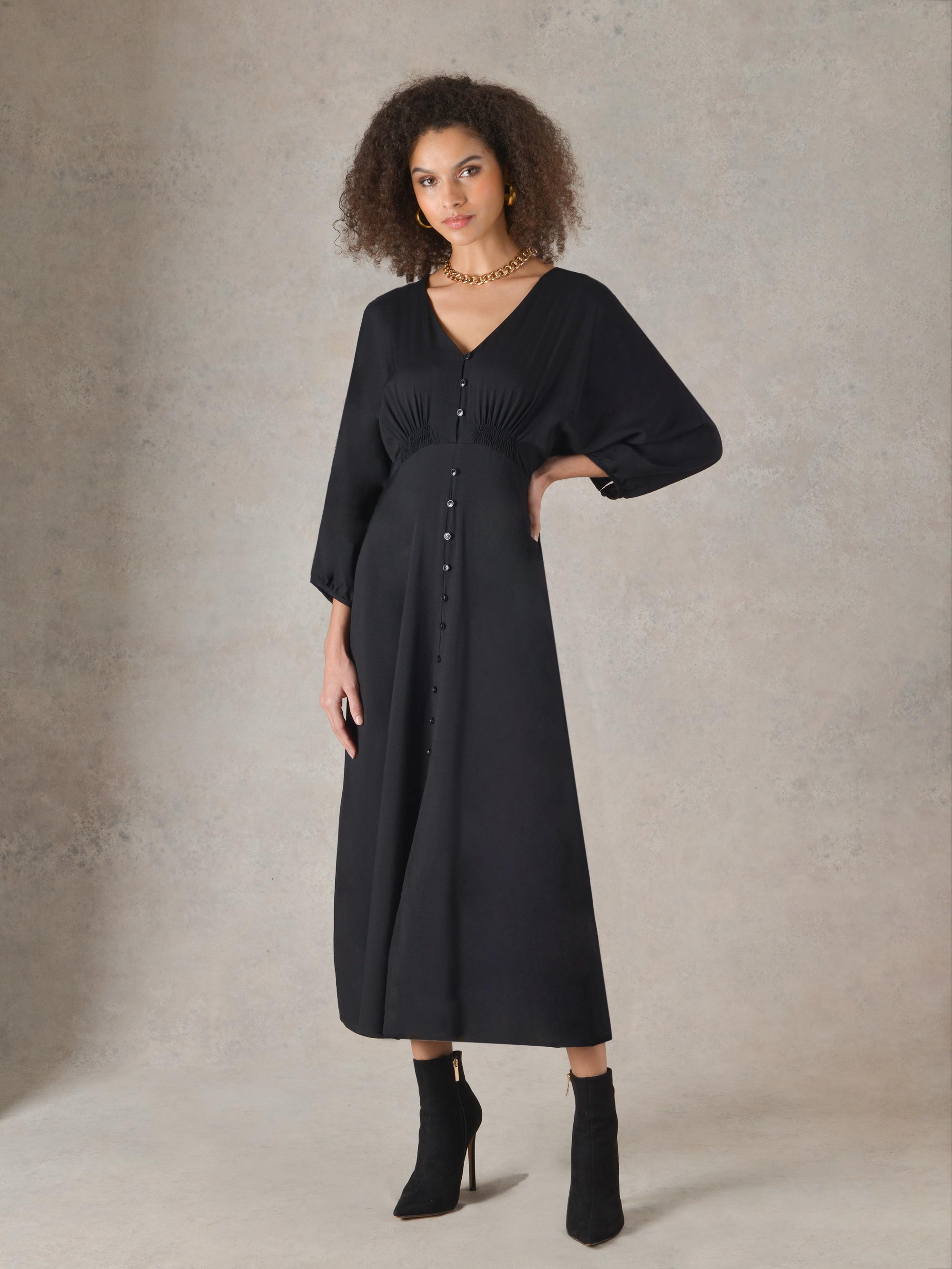 Button front clearance midi dress black