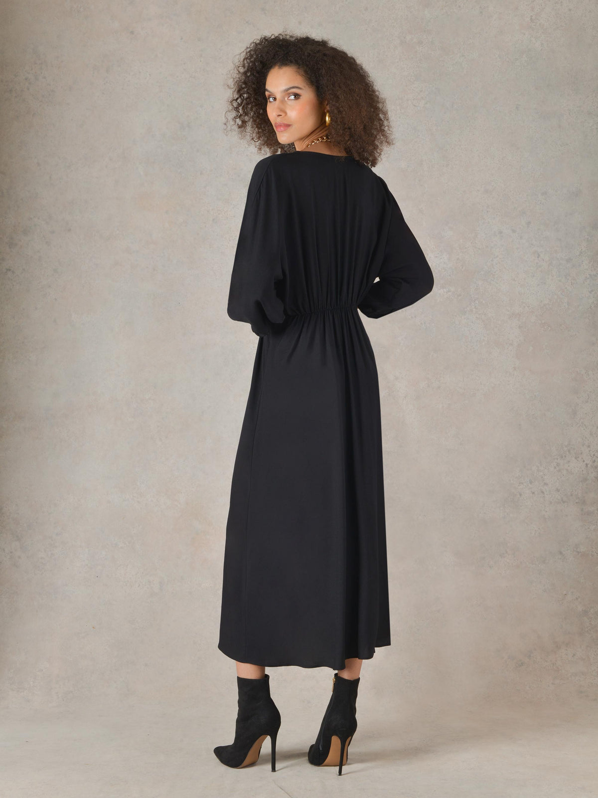 Black Button Front Midi Dress