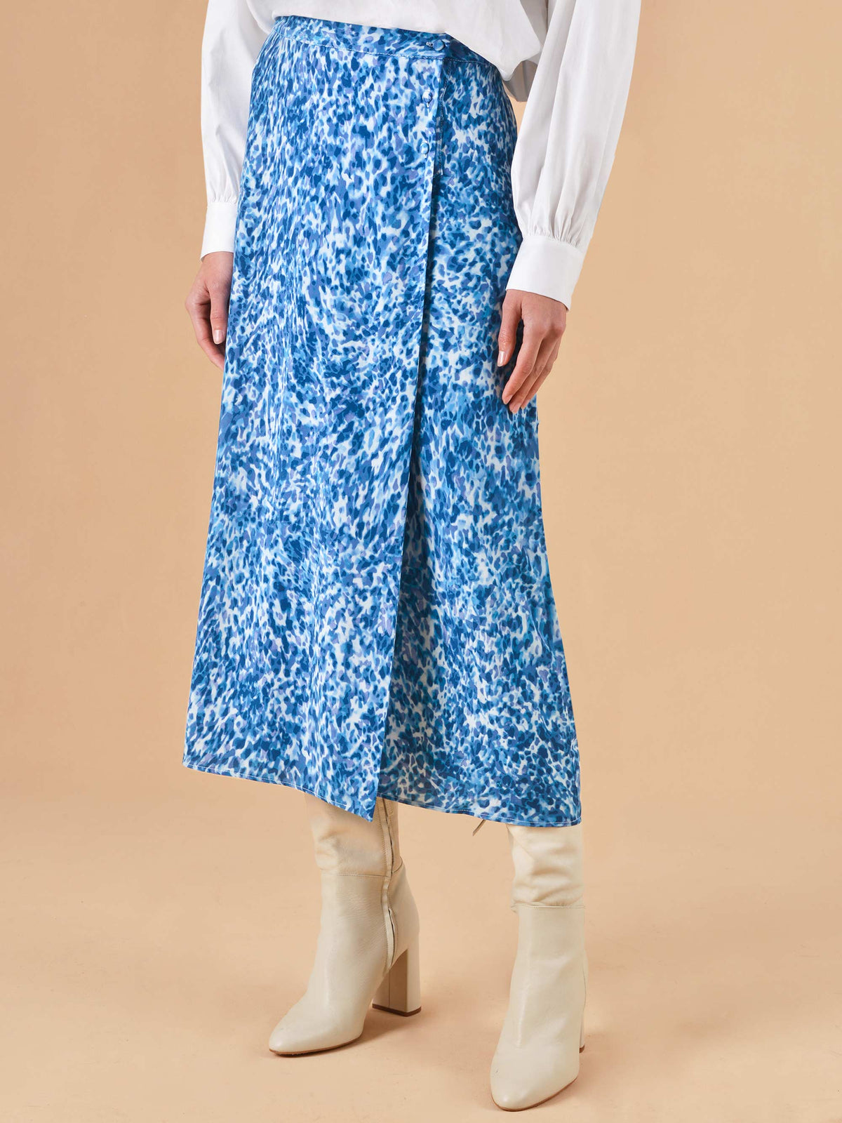 Blue Blurred Animal Print Wrap Skirt