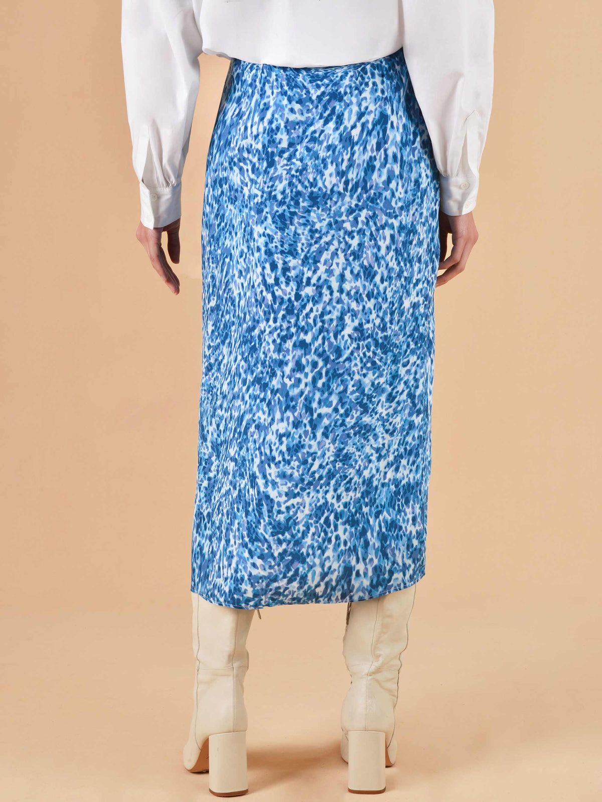 Blue Blurred Animal Print Wrap Skirt