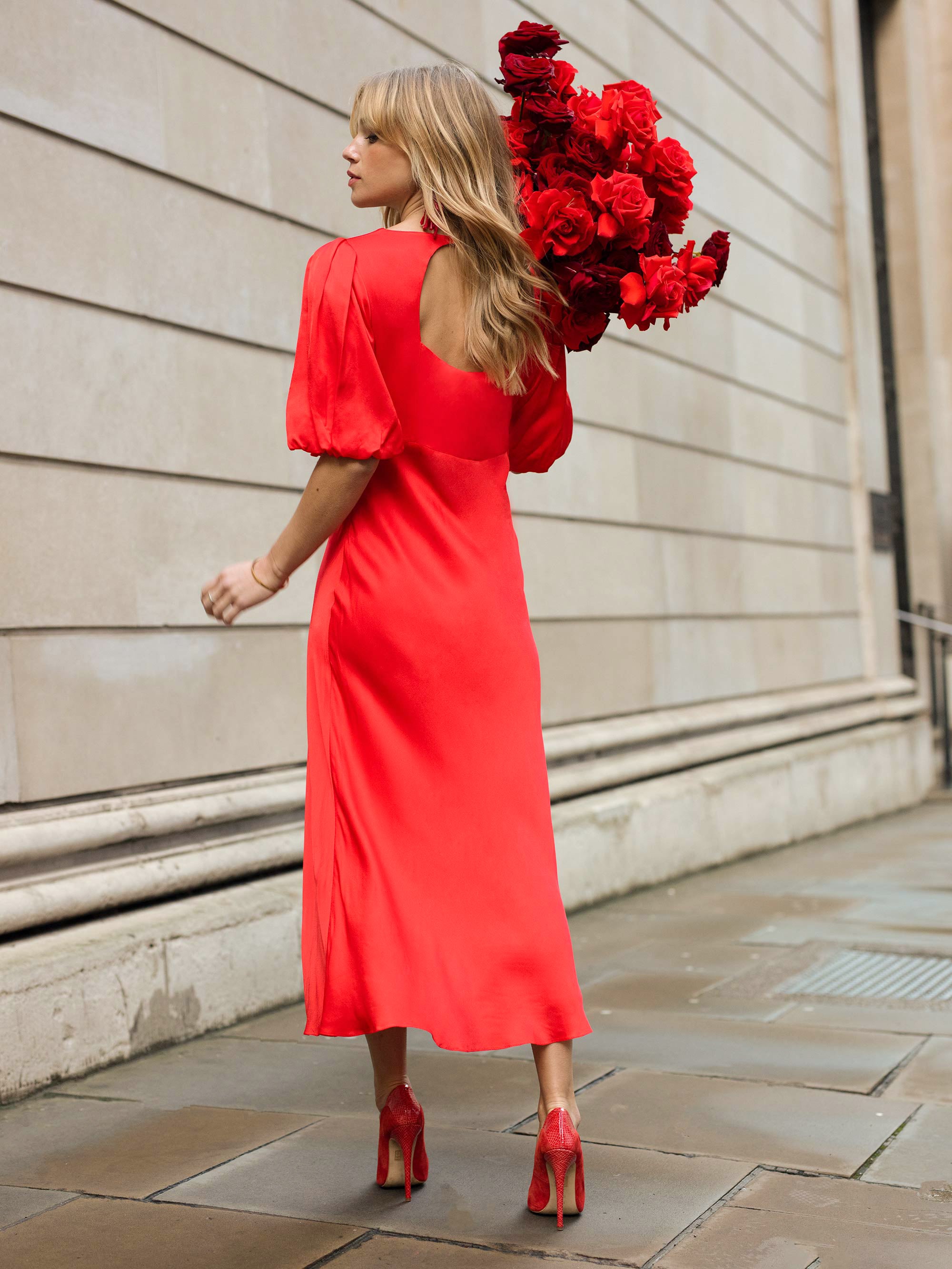 Casual red midi sales dress