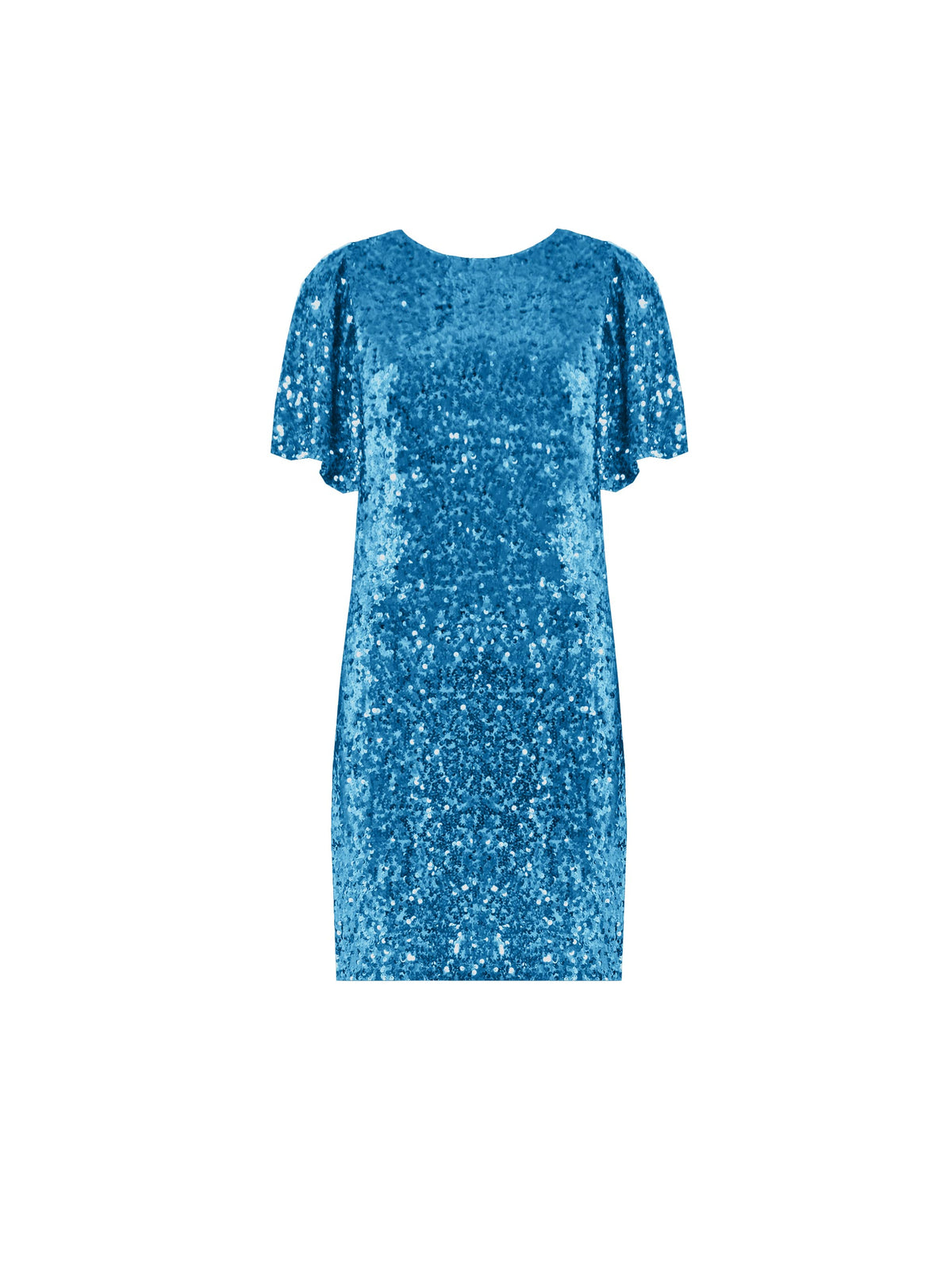 Petite Blue Flutter Sleeve Sequin Dress