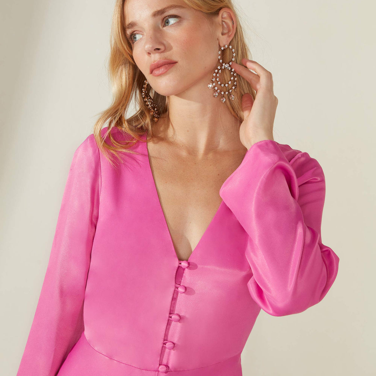 Lilah Satin Button Front Midi Dress – Ro&Zo